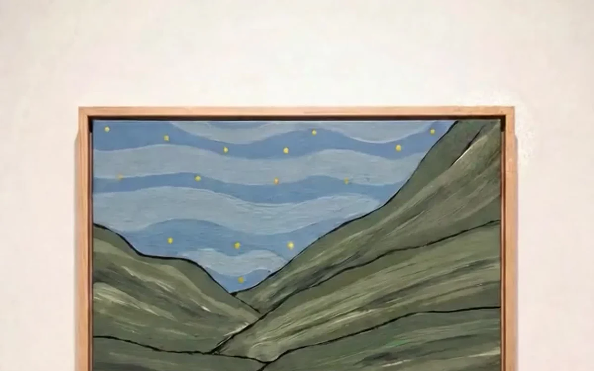 Long Light Studio — framed landscape painting with dotted sky on a gallery wall