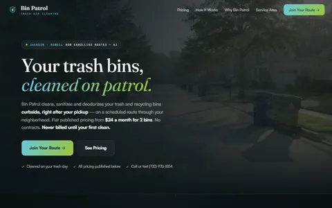 binpatrolnj.com homepage, built by Atlas