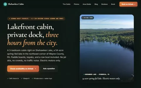 Shehawken Cabin homepage, built by Atlas