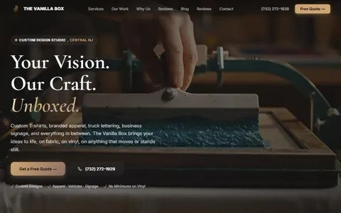 The Vanilla Box homepage, built by Atlas