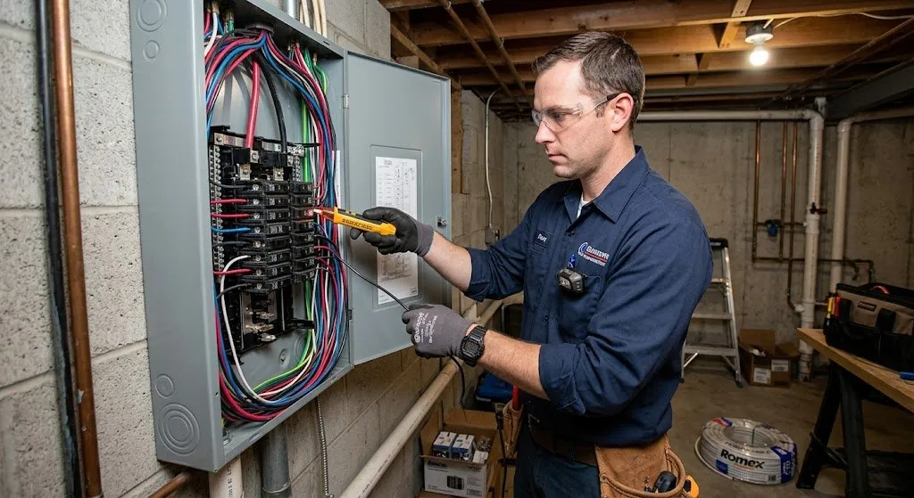 Licensed NJ electrician working on residential electrical panel upgrade in Bergen County