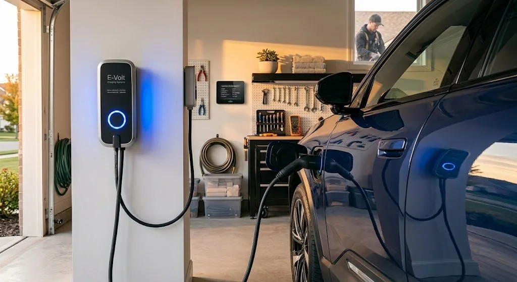 EV charger installation in residential home garage by licensed NJ electrician