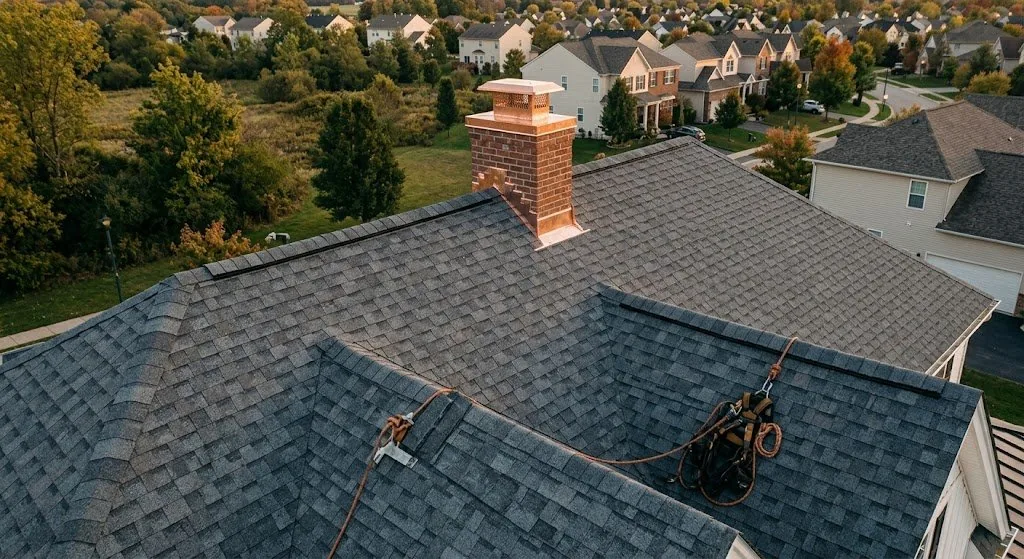 Finished architectural shingle roof replacement on a NJ farmhouse residence