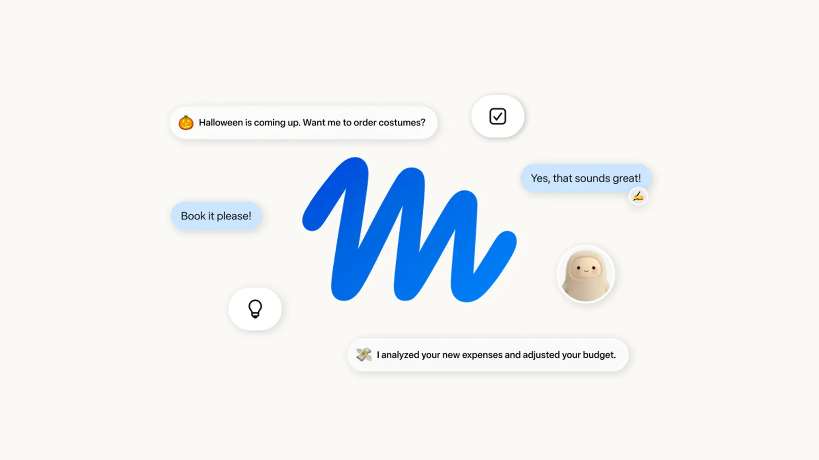 Meta's launch image for Muse, the personal AI agent, with example requests like booking and budgeting