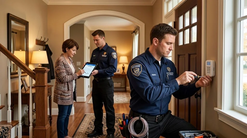 Security contractor using a tablet to send a branded interactive proposal — the modernization that took 8 steps down to 3