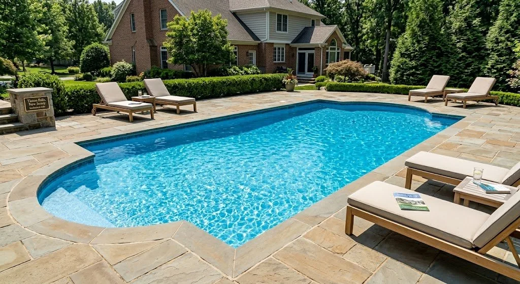 Sparkling clean NJ backyard pool after weekly service appointment